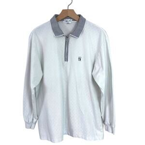 Imari Japanese Polo Shirt S/M Long Sleeve Quarter Zip Front Y2K Preppy Retro